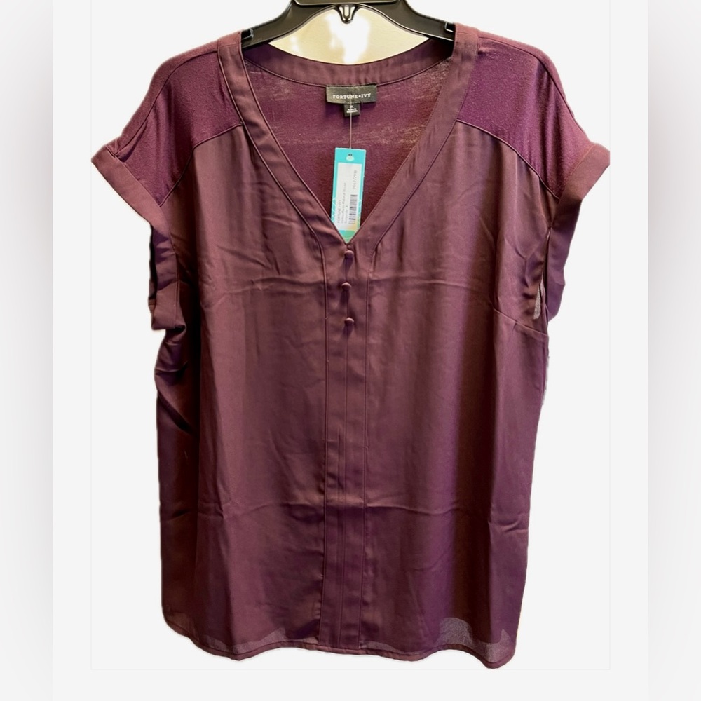 NWT - Fortune + Ivy Mixed Materials Blouse SZ XL